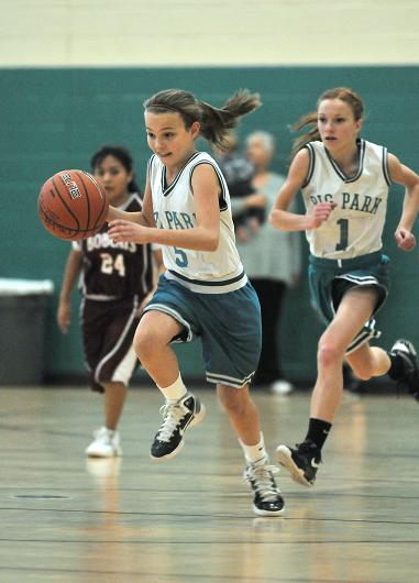 Liza Westervelt, No. 5, dribbles downcourt Tuesday, Jan. 17, against Beaver Creek School in the Village of Oak Creek. Westervelt had four points, three steals and three assists in the 36-20 victory over the Bobcats.