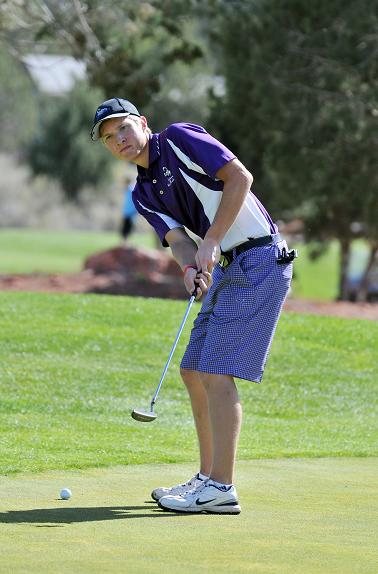 Senior Gabe Greenfield practices his putting stroke on hole No. 4 at the Sedona Golf Resort on March 28. Greenfield finished the Pahrump Valley Invitational on Monday and Tuesday, April 2 and 3, with a 206 [+62].
