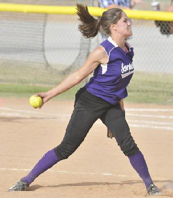 Senior Emily Aitken pitches for Sedona Red Rock High School softball Friday, April 10, at Camp Verde High School. After allowing the first three runs she faced to score, Aitken gave up just one run the rest of the game in a 4-2 loss.