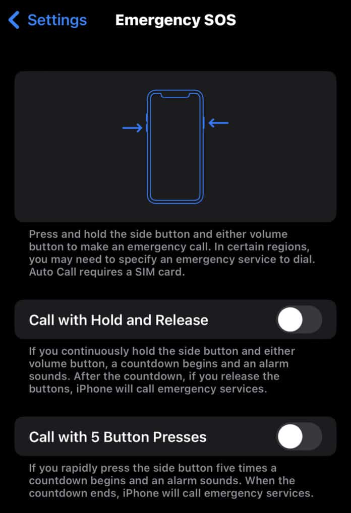 Apple SOS settings