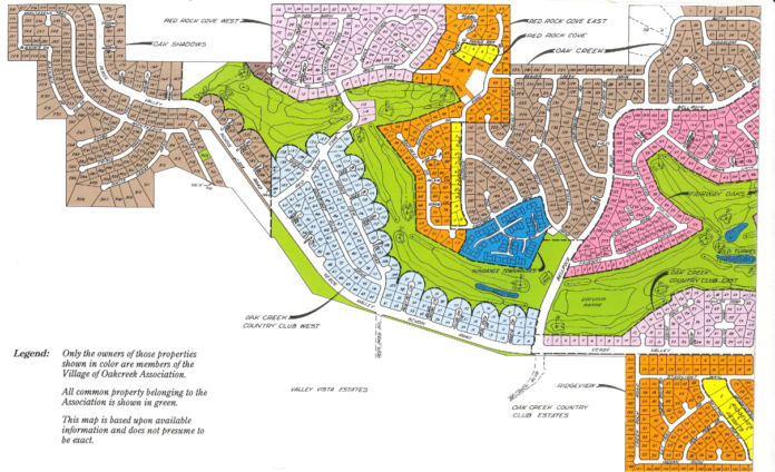 A map of the western portion of the properties included in the Village of Oakcreek Association. Photo courtesy VOCA.