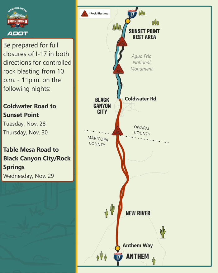 I-17 full closures set for Nov. 28-30