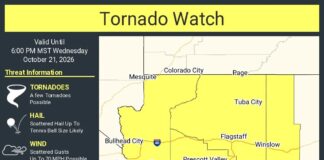 Flood watch in effect; tornado watch issued by National Weather Service